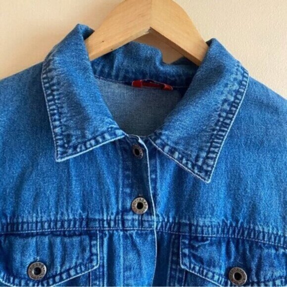 Vintage Agapo Denim Jacket Woman Small 100% Cotton Floral Embroidery Coquette - Picture 5 of 11